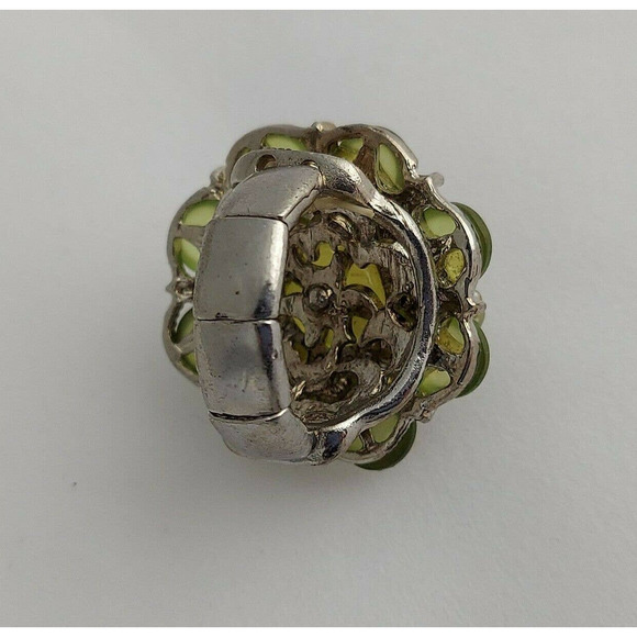 Flower Fashion Adjustable Rings Lot of 3 Rhinestone Faux Pearl Green Silver Tone - Picture 8 of 11